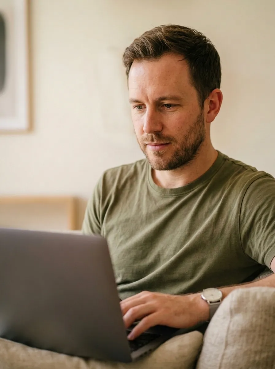 Man working on a laptop at home