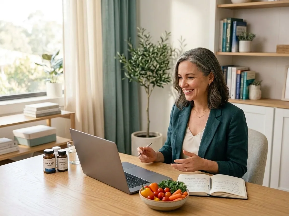Functional Health provider meeting with a patient by video from her home office