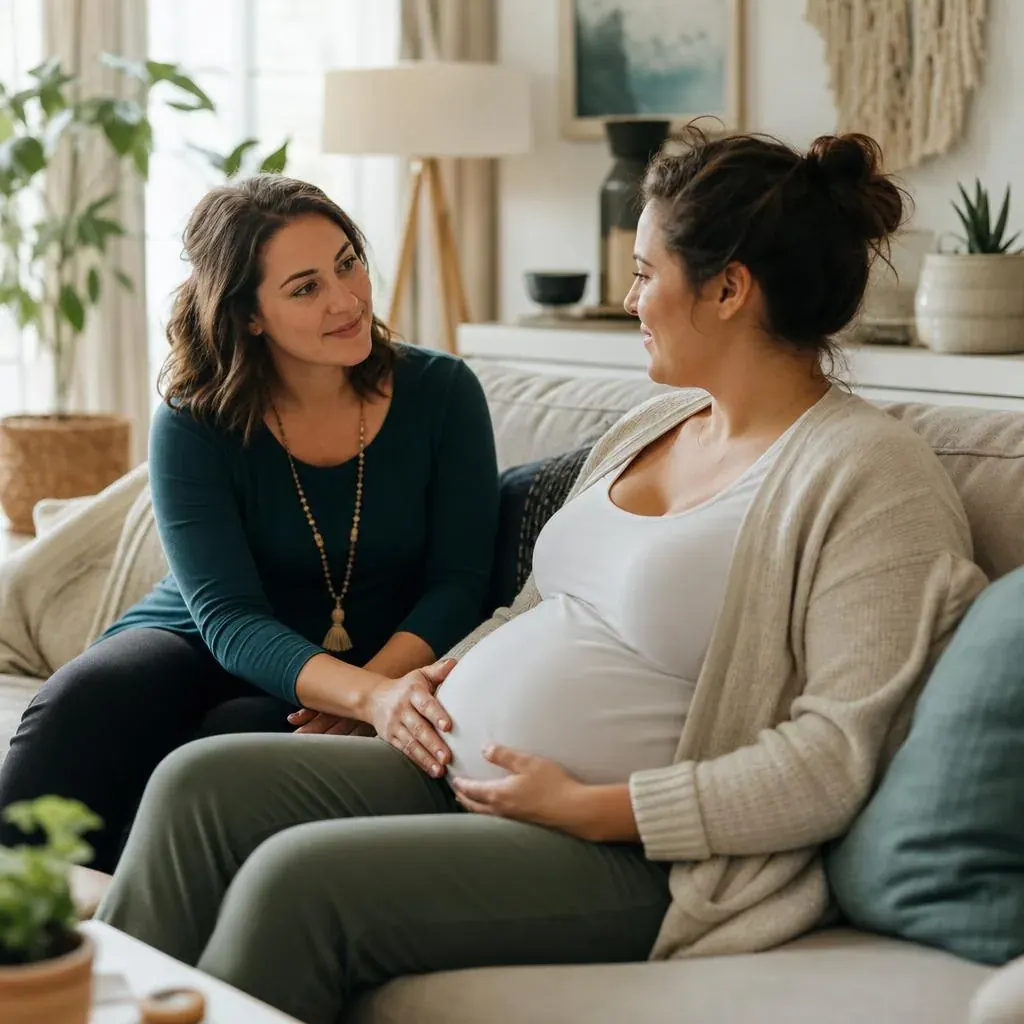 A birth doula supporting a pregnant woman at home
